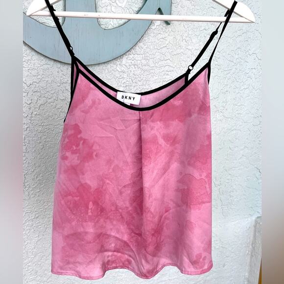Dkny Tops - Pink DKNY Tank Open Back Top Black Contrast and Adjustable Spaghetti Straps S Sz